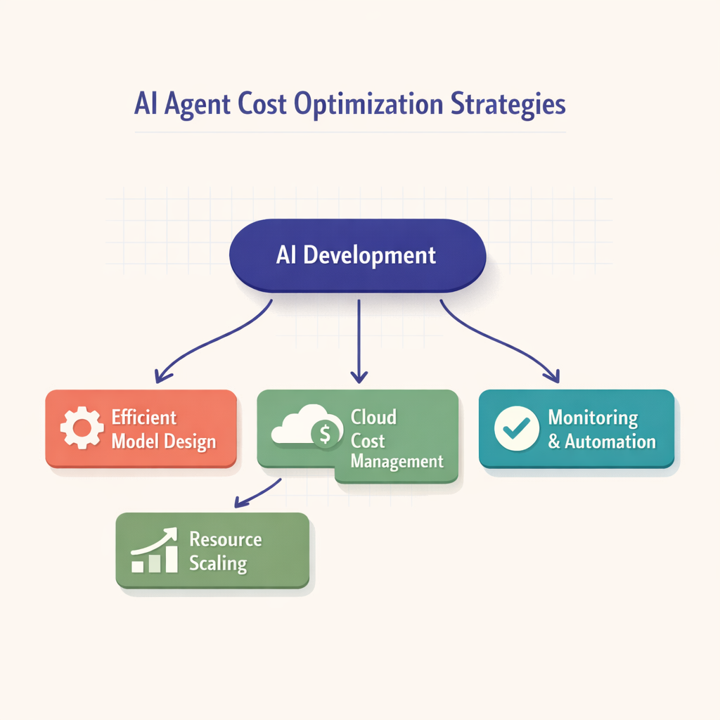 Flow chart diagram showing cost optimization strategies for AI agent development.