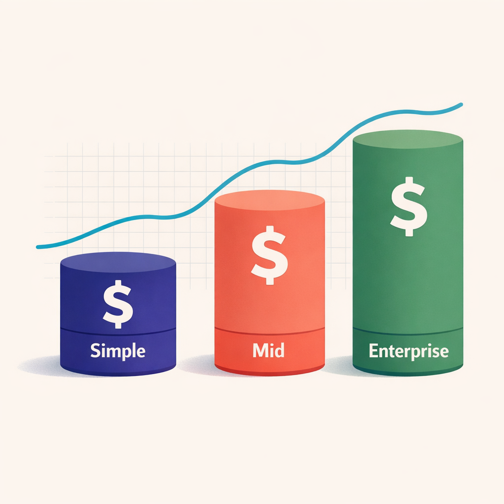 Illustration of containers in varying heights representing different pricing tiers of AI agent development.