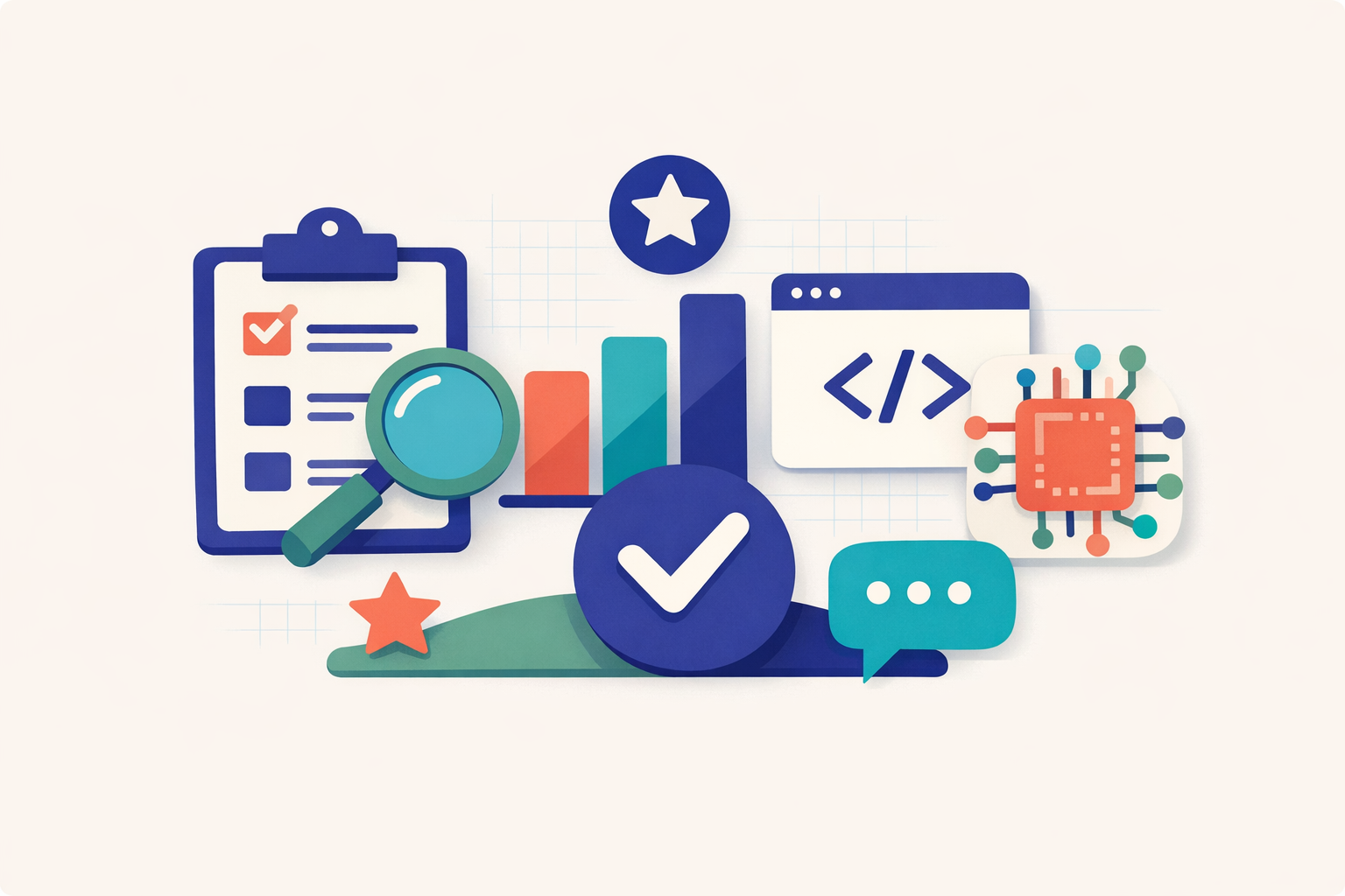 Abstract illustration reflecting the process of assessing an AI development company.