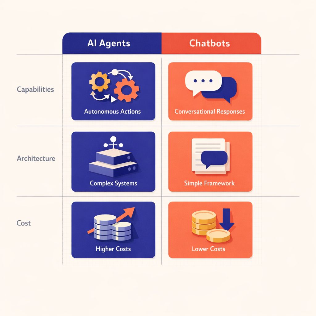 Infographic showing differences between AI agents and chatbots.