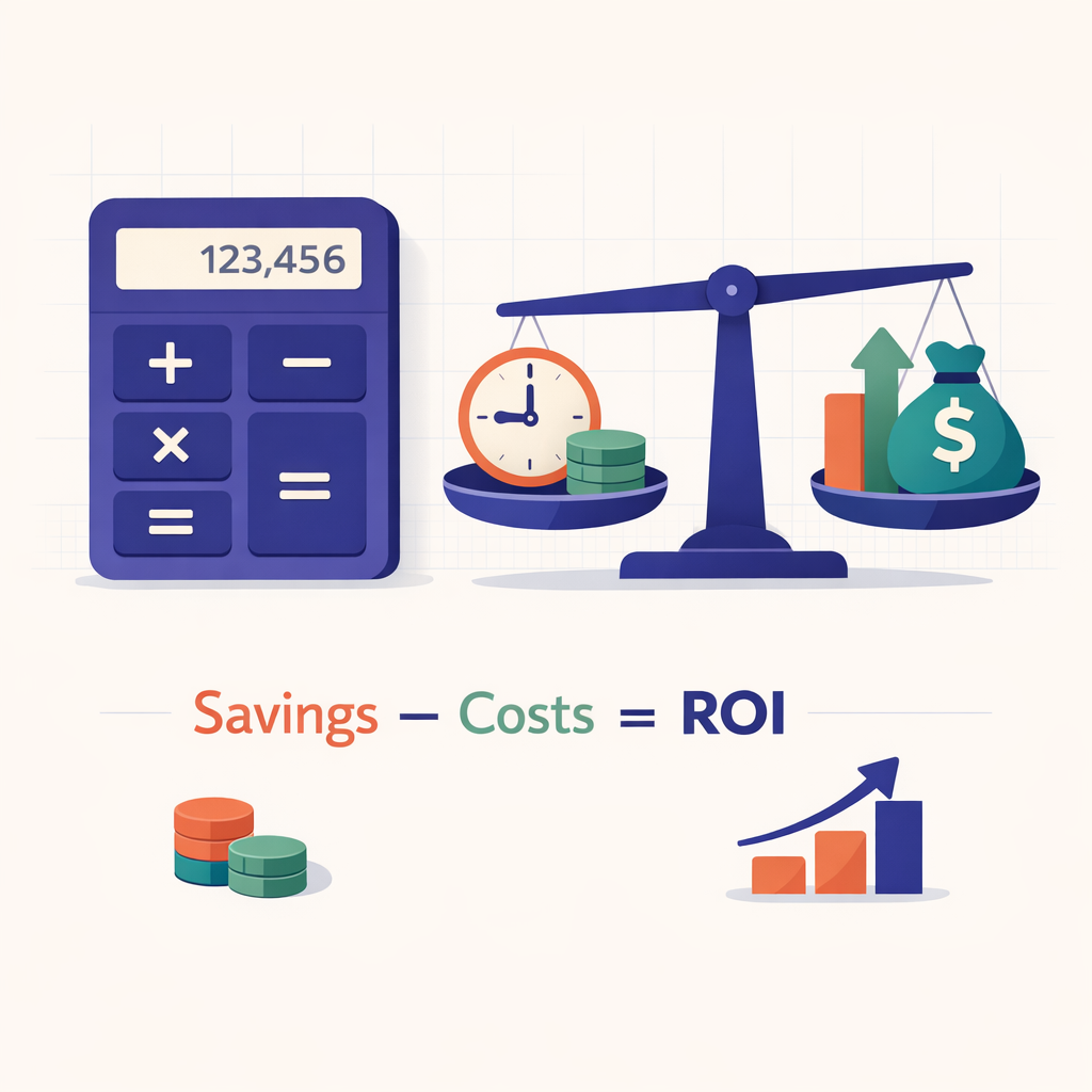 Illustration showing a conceptual example of AI automation ROI calculation