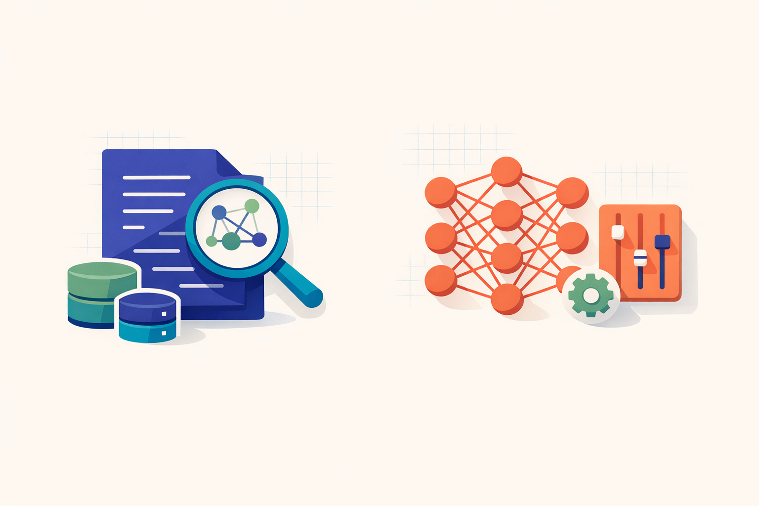 Hero image with abstract representation of RAG and Fine-Tuning