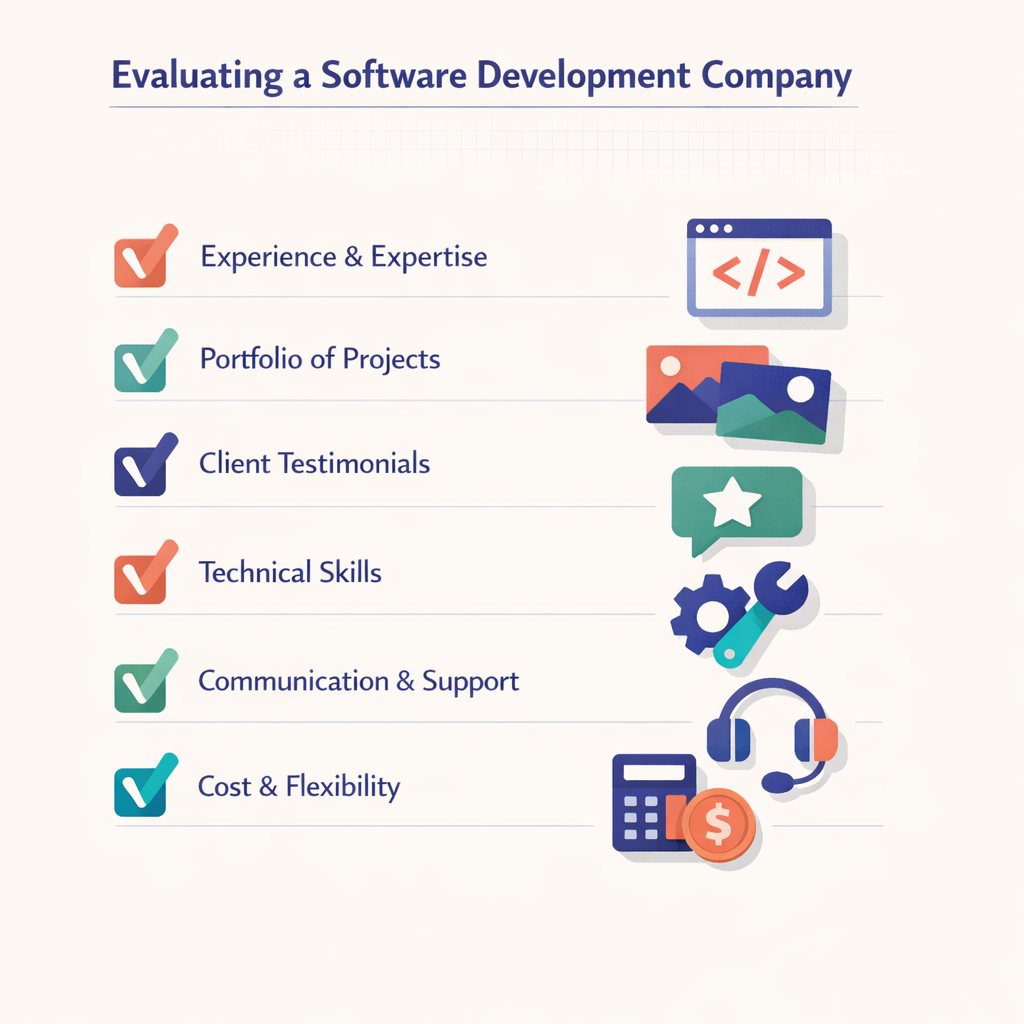 An illustrated evaluation checklist for software development companies.