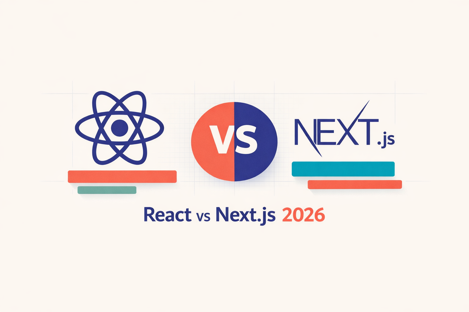 Hero image illustrating the comparison between React and Next.js for the year 2026