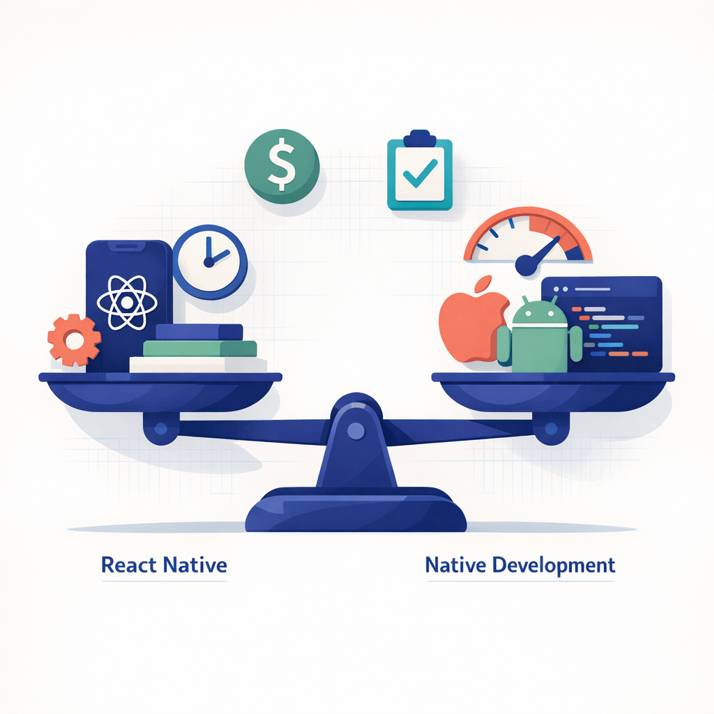 Illustration of the factors to consider when choosing between React Native and Native Development