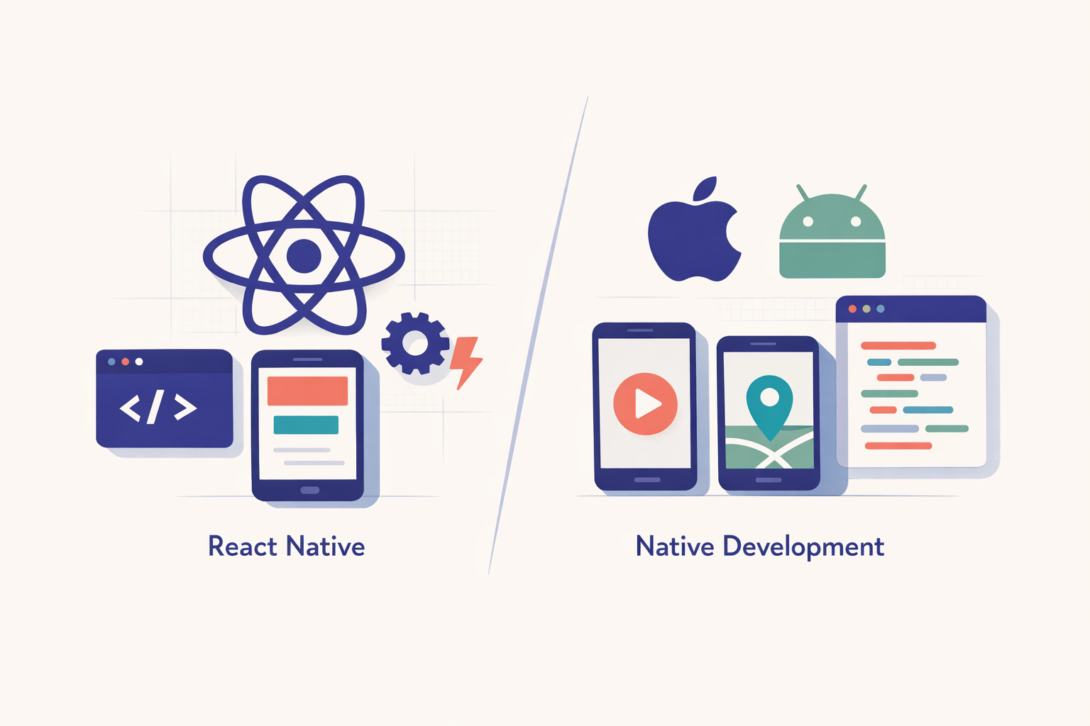 Hero image representing the concept of React Native vs Native Development