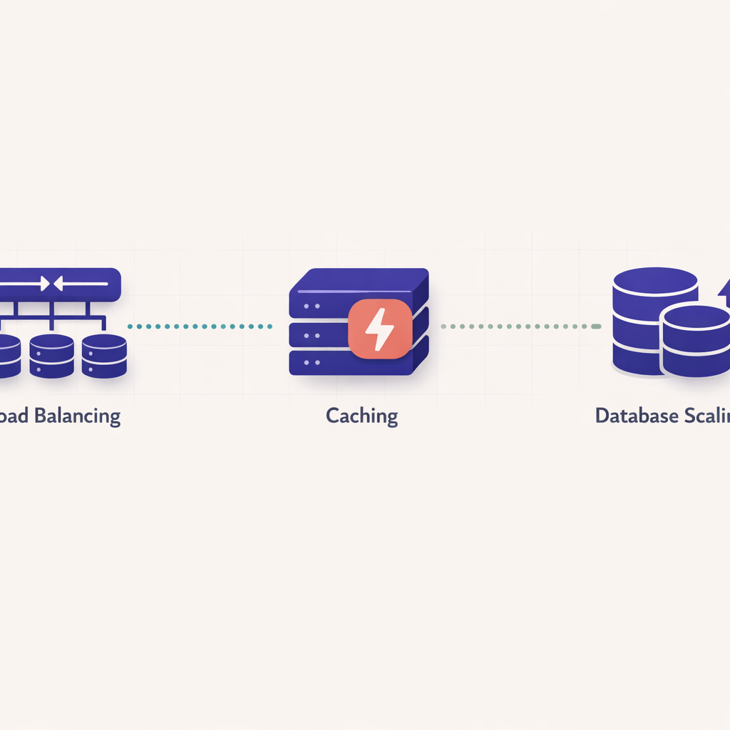 Scalable architecture system design diagram showing load balancing, caching, and database scaling.