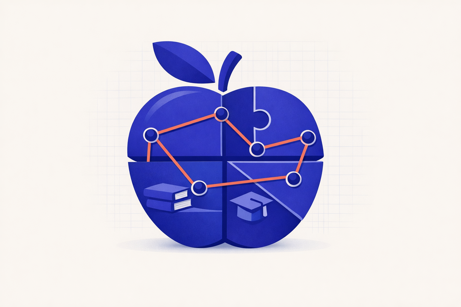 Illustrated apple with technological nodes and lines, symbolizing Education interconnected with AI