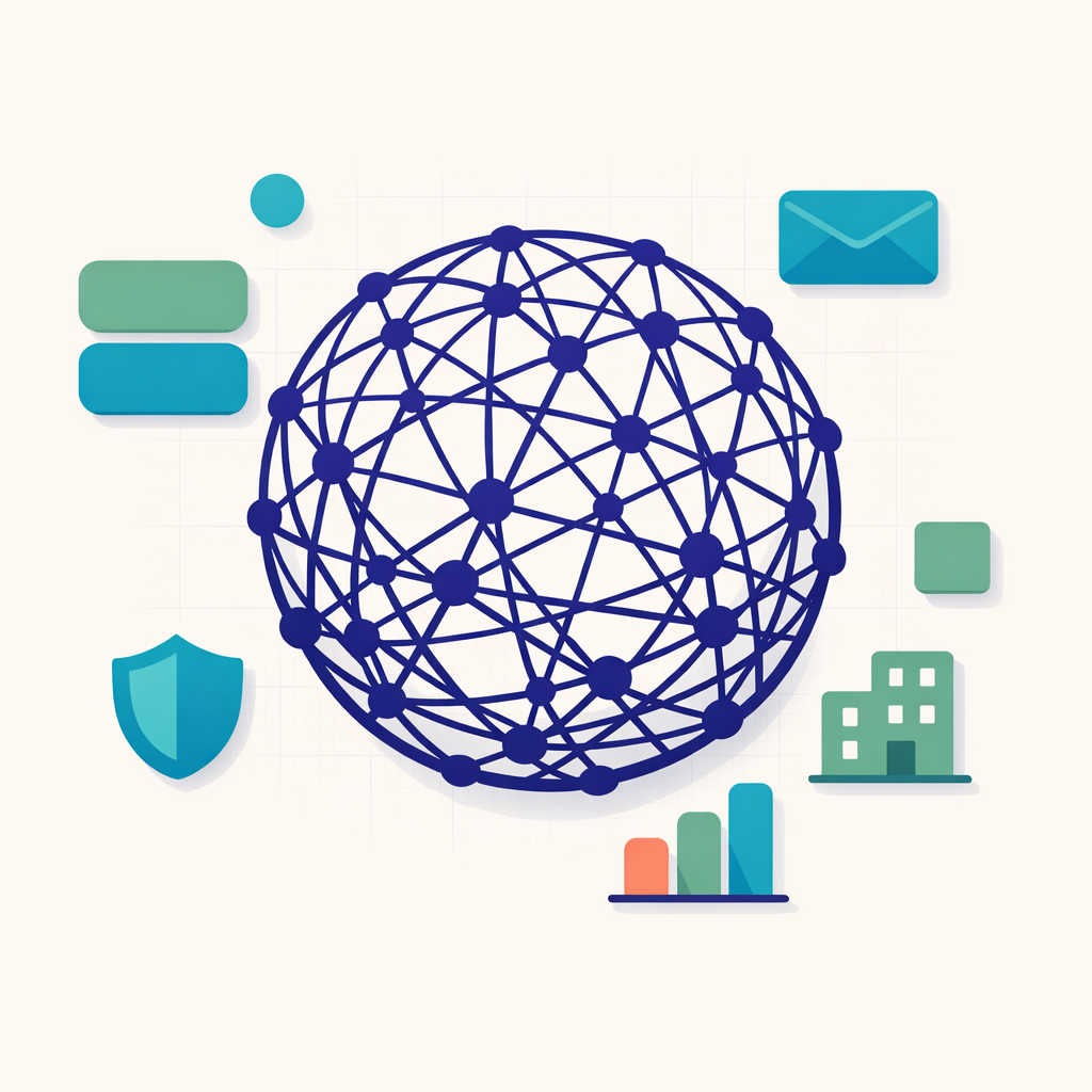 Illustration of interconnected digital systems symbolizing the future of public sector technology