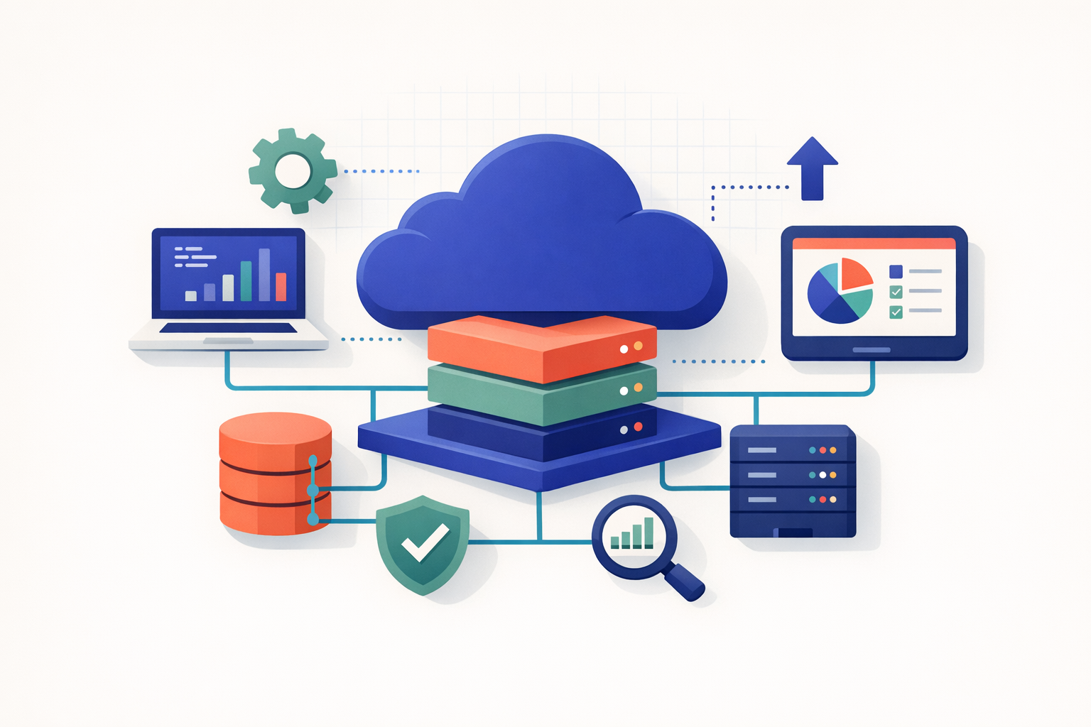 Stylized Illustration of a digitalized SaaS architecture