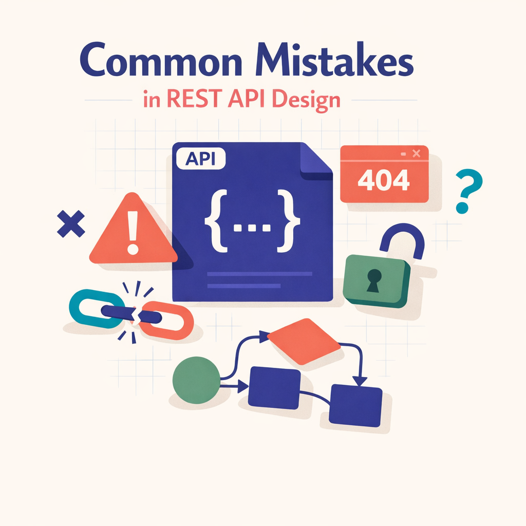 Conceptual image illustrating common mistakes in REST API design