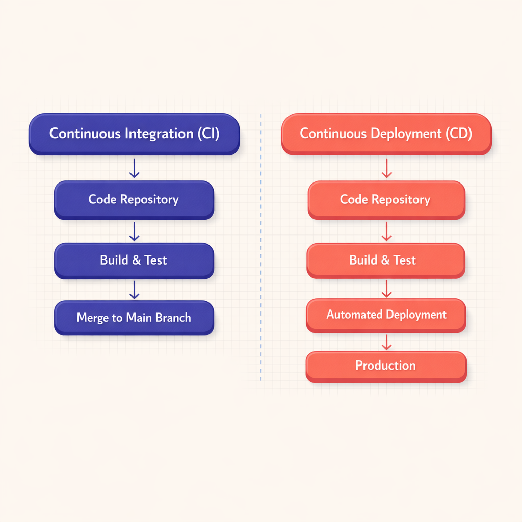 Diagram comparing Continuous Integration and Continuous Deployment