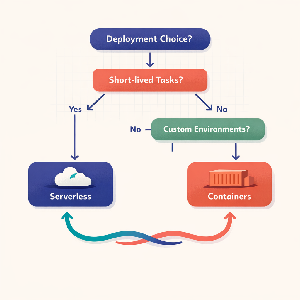Illustration depicting the decision-making framework for choosing between Serverless and Containers