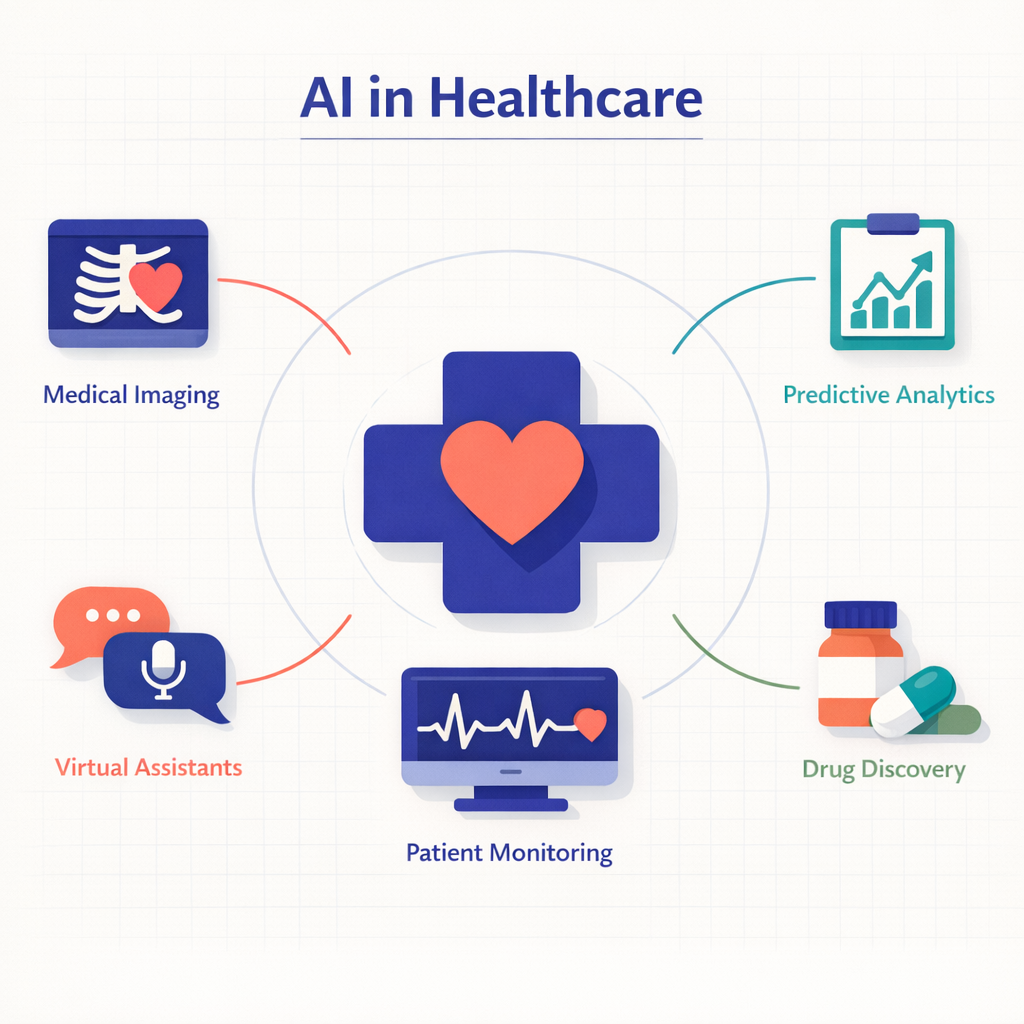 Diagram illustrating various use cases of AI in healthcare