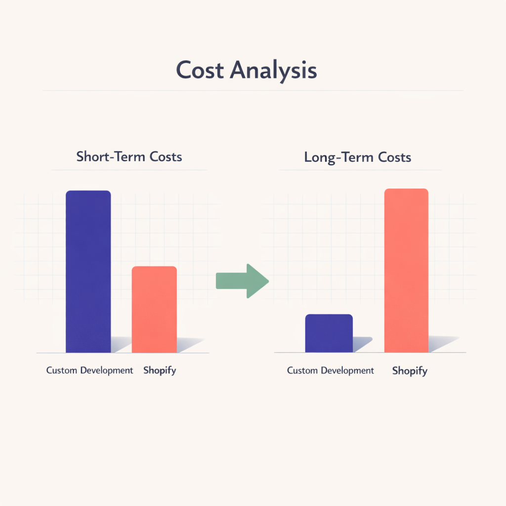 Diagram of Cost Analysis for custom and Shopify Ecommerce Platforms