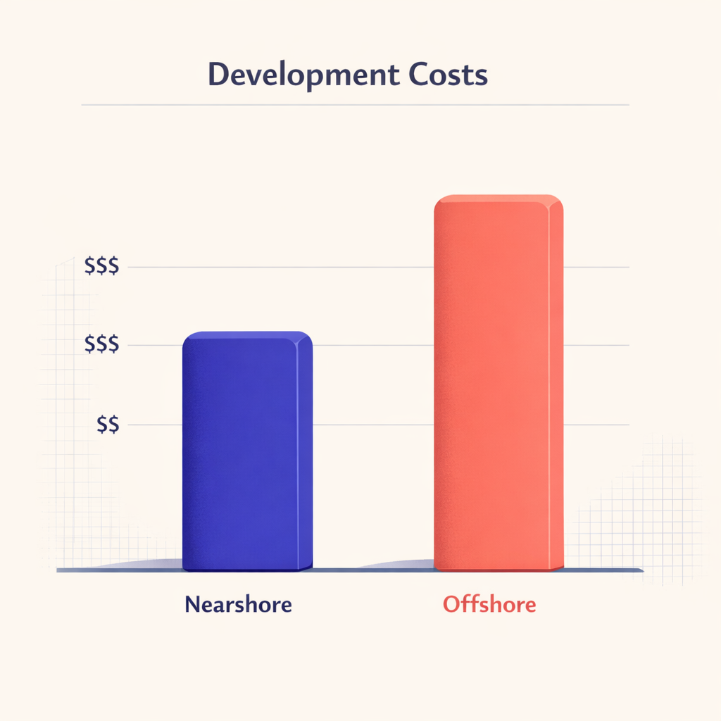 Bar chart comparing the costs of nearshore and offshore development