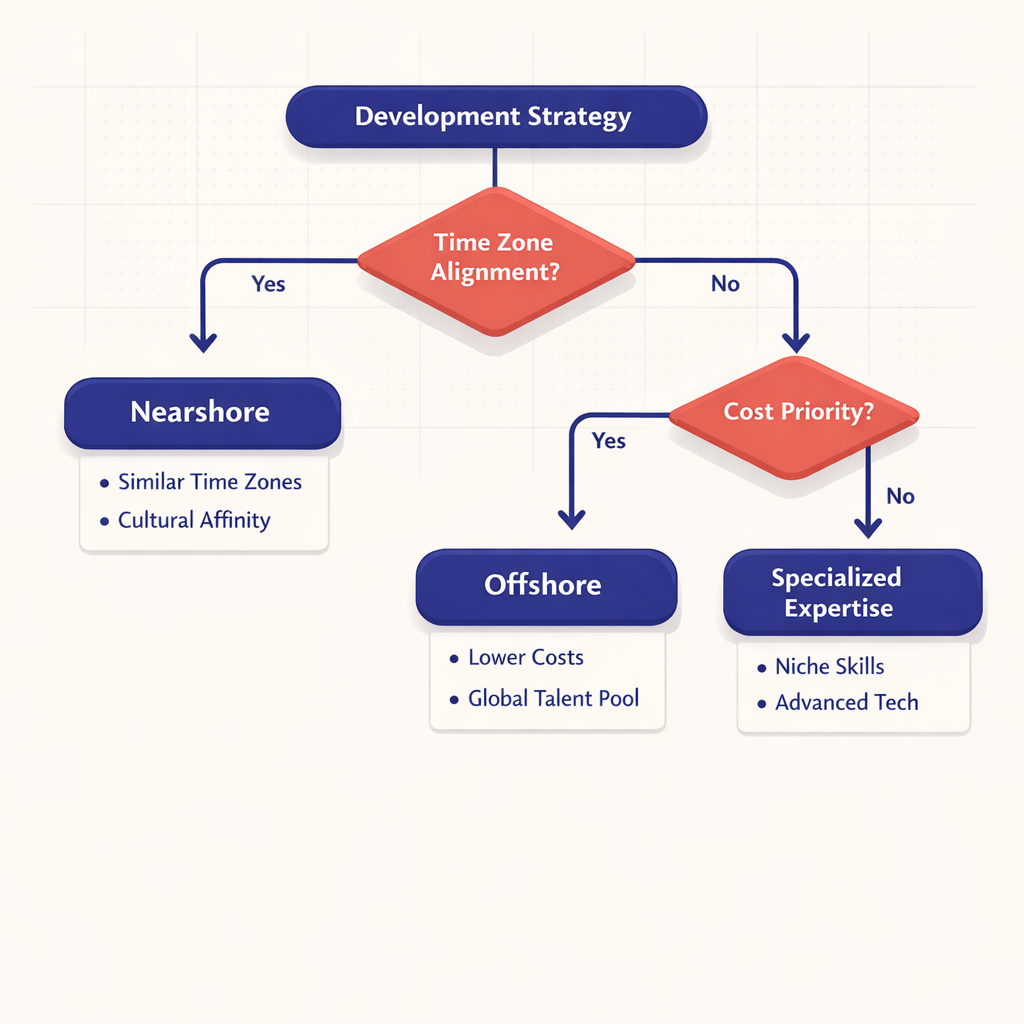Flowchart for decision-making framework between nearshore and offshore development