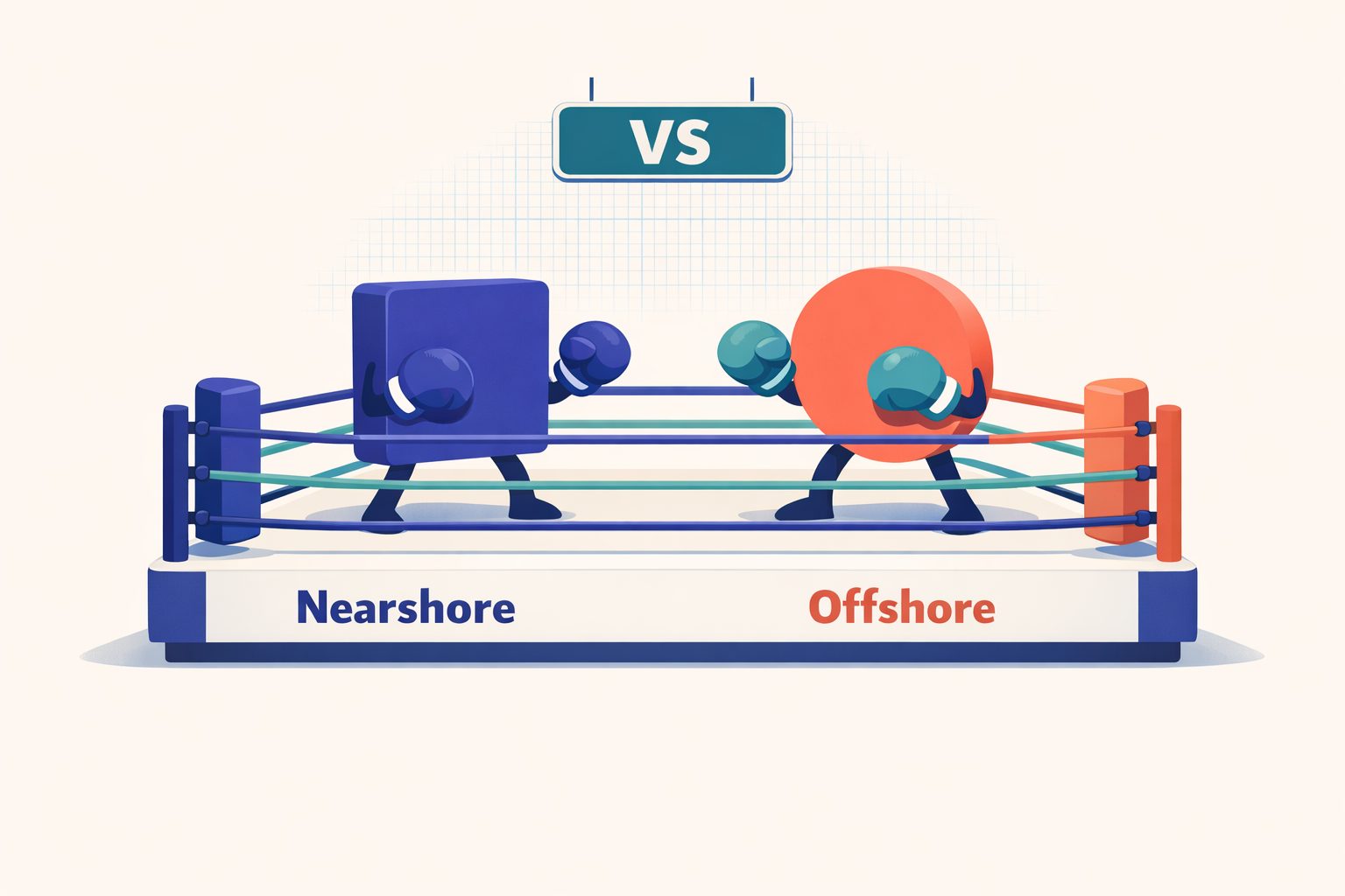 Hero Image representing the concept of nearshore vs offshore in a boxing ring