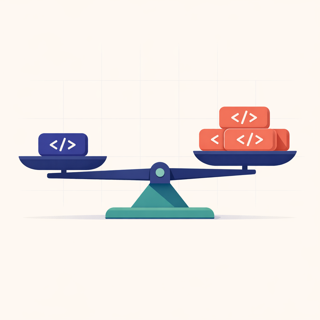 Conceptual image of a scale balancing individual and team code blocks symbolizing the management and scaling of external teams