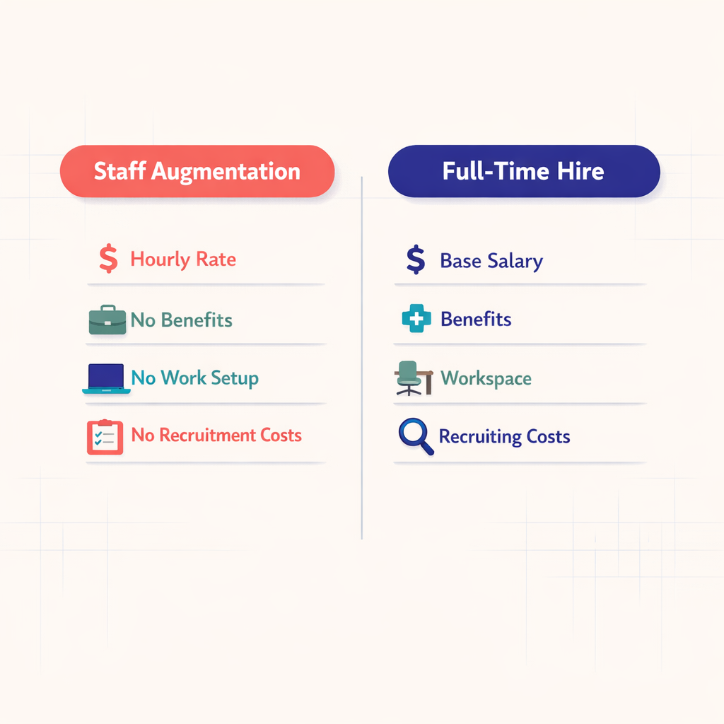 Diagram comparing the cost components of staff augmentation and full-time hiring