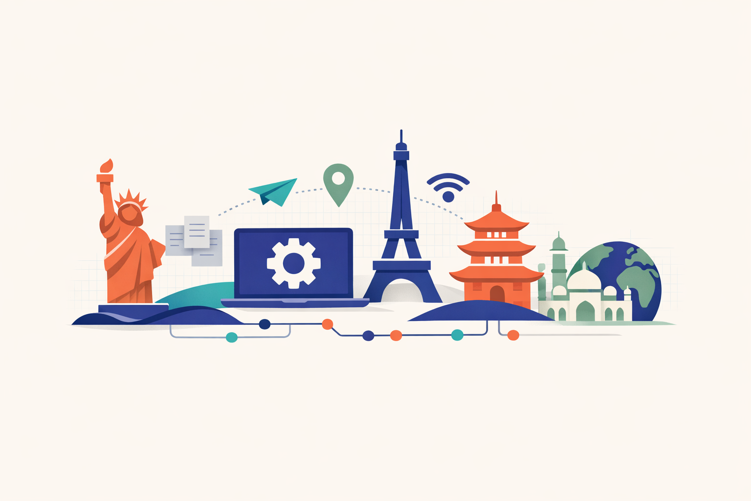 Illustration of a global remote engineering team