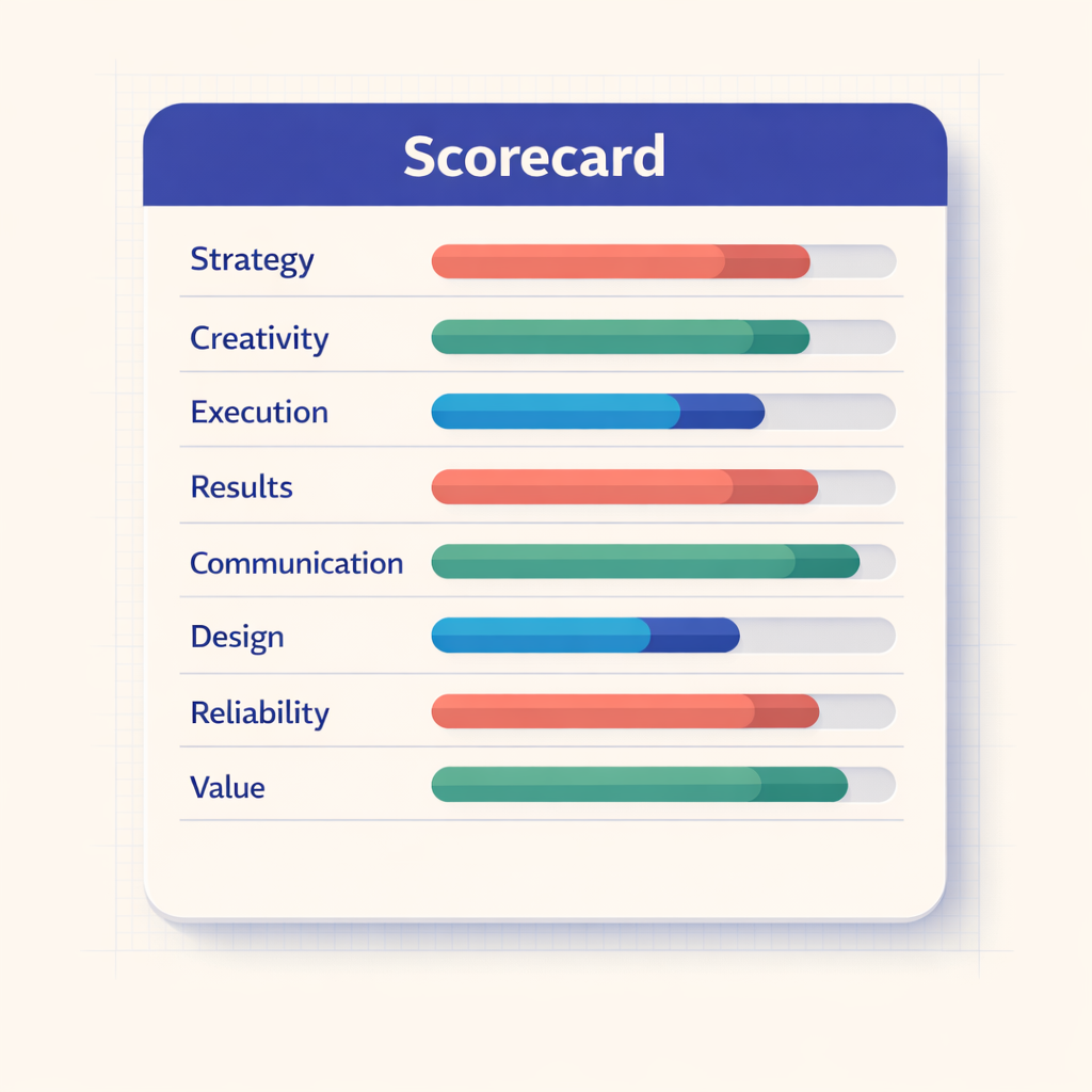 An illustration of a scorecard for evaluating AI Agencies